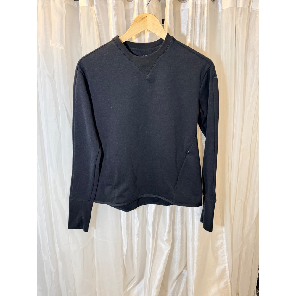 Nike Sweatshirt Womens Small Black Dri-FIT Crewneck Pullover Thumbholes Pockets